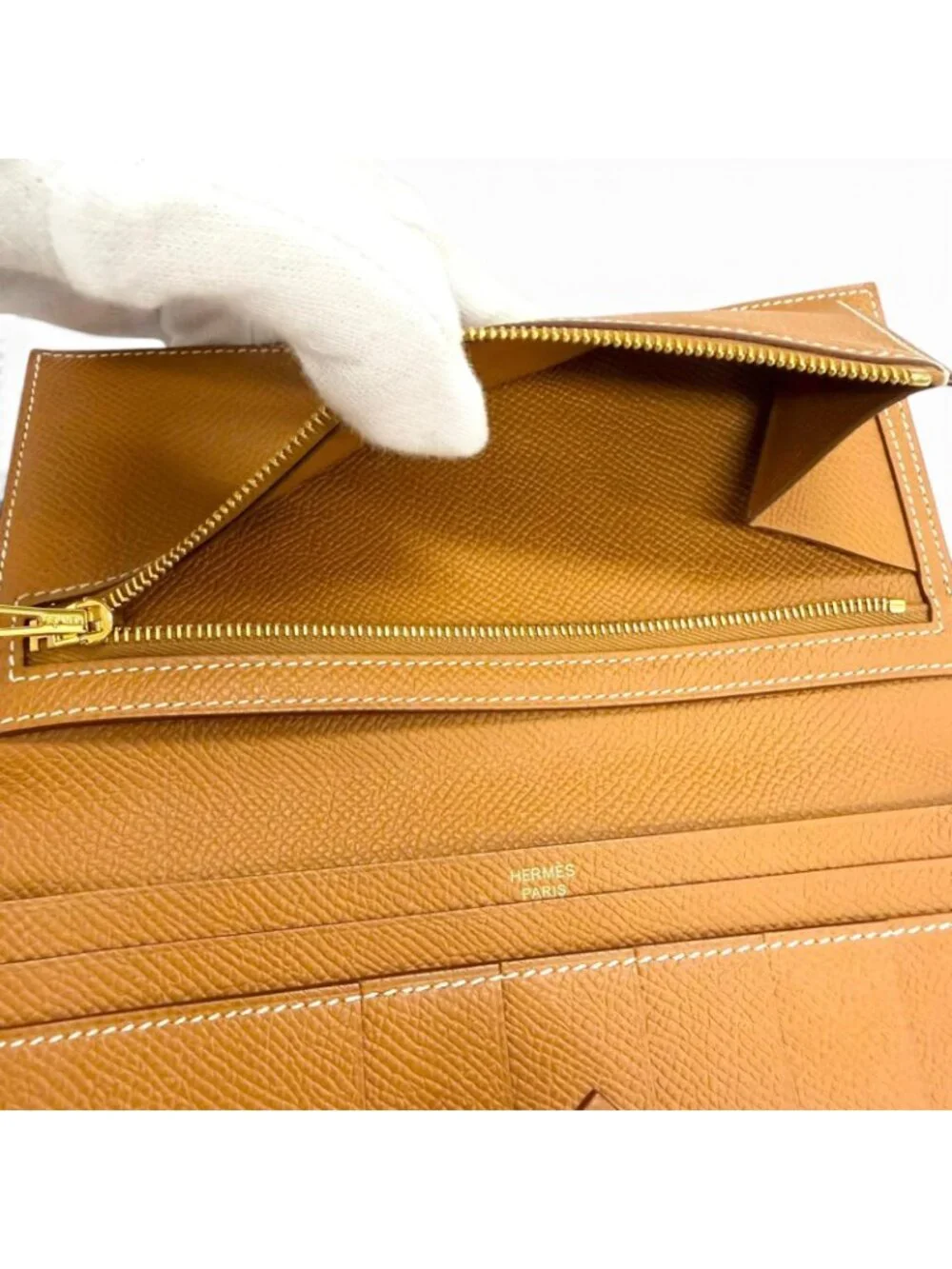 Hermes Bearn Soufflet Veau Epsom Gold Wallet